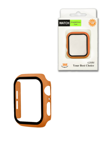 Hard PC Bumper Case with Tempered Glass for iWatch 42mm ORANGE (Only Ground Shipping)