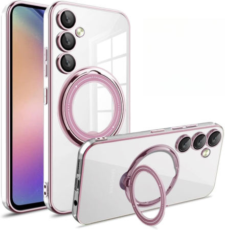Galaxy S23FE Magnetic Clear Cases with Magsafe Ring Stand - PINK (Only Ground Shipping)