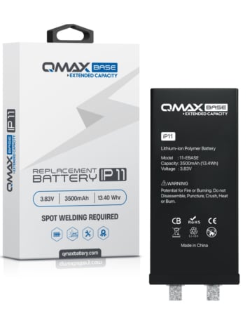 Purchase the QMAX Base Extended Capacity Replacement Battery for iPhone 11, spot weld required, 3500 mAH.








