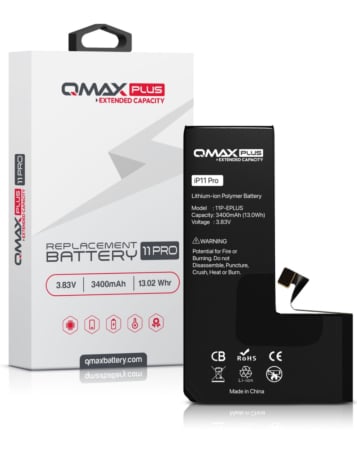 Purchase the QMAX Plus extended capacity replacement battery for iPhone 11 Pro, 3400 mAh.