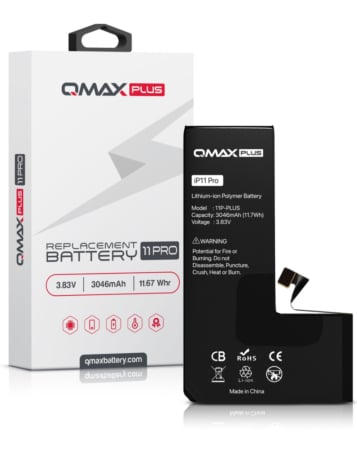Order the QMAX Plus replacement battery for iPhone 11 Pro, 3046 mAh.

