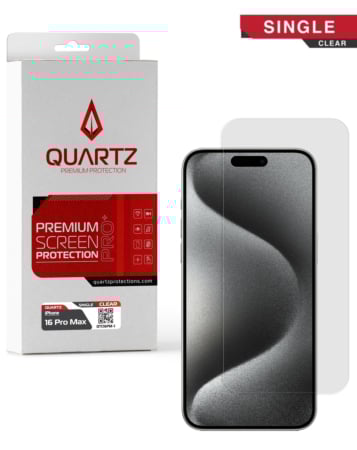 Buy the Quartz Clear Tempered Glass for iPhone 16 Pro Max in a single pack.