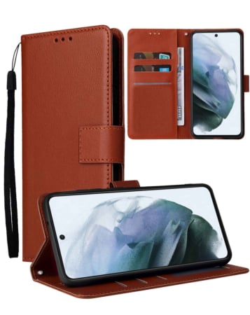Galaxy S21 Plus Leather Wallet Case with Card Slot - BROWN (Only Ground Shipping)