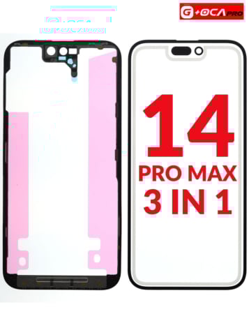 Grab the wholesale deals on the 3-in-1 set with Front Glass, Frame, and OCA for iPhone 14 Pro Max using G+ OCA Pro.
