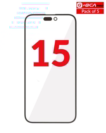 Shop the front glass with OCA pack of 5 for iPhone 15, G Plus OCA Pro.