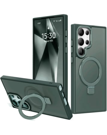 Carbon Wireless Charging Case with Ring Stand - GREEN for Galaxy S22 Ultra (Only Ground Shipping)