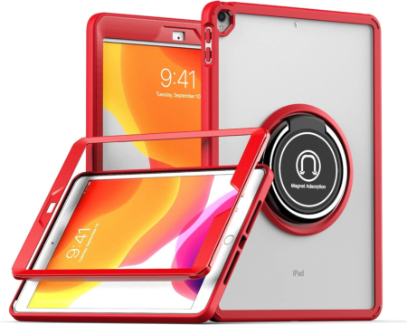 Hard PC Rear / Soft TPU Colorful Border Case with I-ring Holder - RED for iPad 10.2" (7th / 8th / 9th) / Air 3 / Pro 10.5 (Only Ground Shipping)