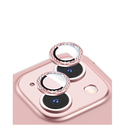 Iced Out Square Camera Lens with HD Tempered Glass for iPhone 13 / 13 Mini (PINK)