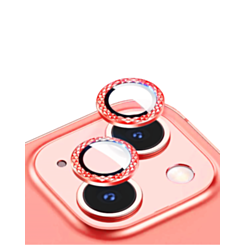 Iced Out Square Camera Lens with HD Tempered Glass for iPhone 13 / 13 Mini (RED)