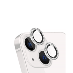 Diamonds Metal Ring with HD Tempered Glass for iPhone 13 / 13 Mini (WHITE)