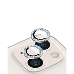 Iced Out Square Camera Lens with HD Tempered Glass for iPhone 13 / 13 Mini (WHITE)