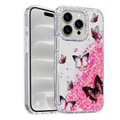 Glitter Shockproof Butterfly Shinny Case (PINK) for iPhone 14 Pro Max (Only Ground Shipping)