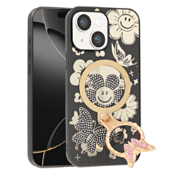 Luxury Diamond Shiny Cases with Butterfly Ring Design (BLACK) for iPhone 15 (Only Ground Shipping)