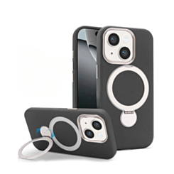 Silicone Magnetic Ring Stand Case for iPhone 17E / 16E / 15 / 14 / 13 (BLACK) (Only Ground Shipping)