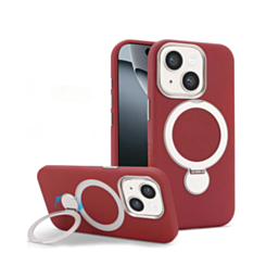 Silicone Magnetic Ring Stand Case for iPhone 17e / 16e / 15 / 14 / 13 (Burgundy) (Only Ground Shipping)