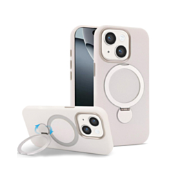 Silicone Magnetic Ring Stand Case for iPhone 17E / 16E / 15 / 14 / 13 (WHITE) (Only Ground Shipping)