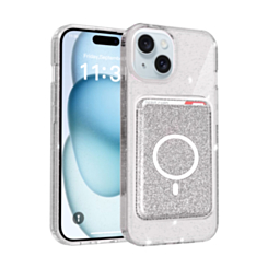 Glitter Magnetic Case with Wallet Slot for iPhone 17E / 16E / 15 / 14 / 13 (WHITE) (Only Ground Shipping)