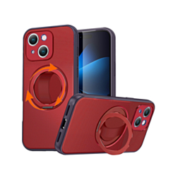 Textured Shockproof Case with 360 Rotating Ring Stand for iPhone 17E / 16E / 15 / 14 / 13 (RED) (Only Ground Shipping)