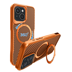 Premium Quality Magnetic Protective Case with 360 Rotating Ring Stand for iPhone 17E / 16E / 15 / 14 / 13 (ORANGE) (Only Ground Shipping)