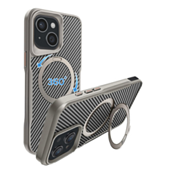 Premium Quality Magnetic Protective Case with 360 Rotating Ring Stand for iPhone 17E / 16E / 15 / 14 / 13 (SILVER) (Only Ground Shipping)