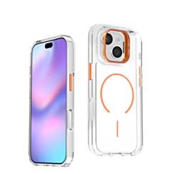 Magnetic Clear Case with Camera Kickstand for iPhone 17E / 16E / 15 / 14 / 13 (ORANGE) (Only Ground Shipping)