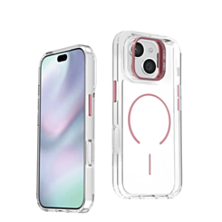 Magnetic Clear Case with Camera Kickstand for iPhone 17E / 16E / 15 / 14 / 13 (PINK) (Only Ground Shipping)