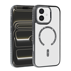 Rhinestone Magnetic Clear Protective Case for iPhone 17E / 16E / 15 / 14 / 13 (BLACK) (Only Ground Shipping)
