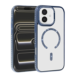 Rhinestone Magnetic Clear Protective Case for iPhone 17E / 16E / 15 / 14 / 13 (NAVY BLUE) (Only Ground Shipping)