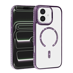 Rhinestone Magnetic Clear Protective Case for iPhone 17E / 16E / 15 / 14 / 13 (PURPLE) (Only Ground Shipping)
