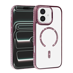Rhinestone Magnetic Clear Protective Case for iPhone 17E / 16E / 15 / 14 / 13 (ROSE GOLD) (Only Ground Shipping)