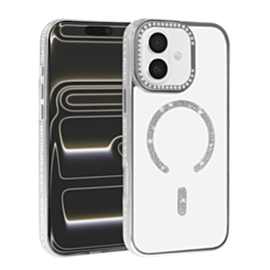Rhinestone Magnetic Clear Protective Case for iPhone 17E / 16E / 15 / 14 / 13 (SILVER) (Only Ground Shipping)