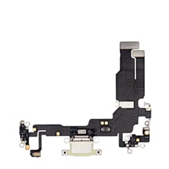 Shop the charging port flex cable for iPhone 15 in yellow, aftermarket version.