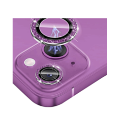 Glitter Diamond Camera Lens with HD Tempered Glass for iPhone 15 / 15 Plus (PURPLE)