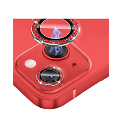 Shop the Glitter Diamond Camera Lens with HD Tempered Glass for iPhone 15 and 15 Plus in Red.
