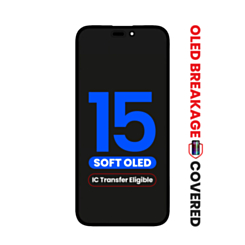 Purchase the OLED assembly for iPhone 15, Aftermarket QV8 Soft, IC transfer eligible with exclusive OLED breakage warranty.

