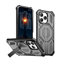 Heavy Duty Rugged Armor Case with Camera Protection Case with Kickstand (GRAY) for iPhone 15 Pro Max (Only Ground Shipping)