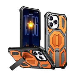 Heavy Duty Rugged Armor Case with Camera Protection Case with Kickstand (ORANGE) for iPhone 15 Pro Max (Only Ground Shipping)