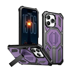 Heavy Duty Rugged Armor Case with Camera Protection Case with Kickstand (PURPLE) for iPhone 15 Pro Max (Only Ground Shipping)