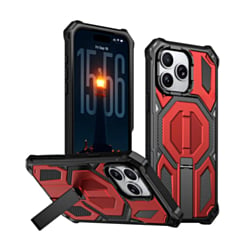 Heavy Duty Rugged Armor Case with Camera Protection Case with Kickstand (RED) for iPhone 15 Pro Max (Only Ground Shipping)