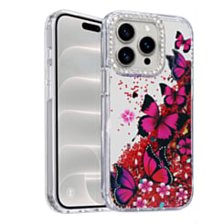 Glitter Shockproof Butterfly Shinny Case (HOT PINK) for iPhone 15 Pro Max (Only Ground Shipping)