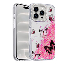 Glitter Shockproof Butterfly Shinny Case (PINK) for iPhone 15 Pro Max (Only Ground Shipping)
