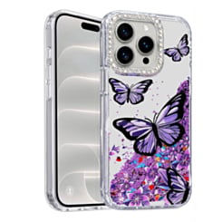 Glitter Shockproof Butterfly Shinny Case (PURPLE) for iPhone 15 Pro Max (Only Ground Shipping)
