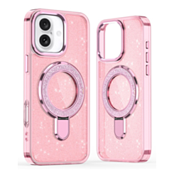 Glitter Ring Stand Protective Case for iPhone 16 (PINK) (Only Ground Shipping)