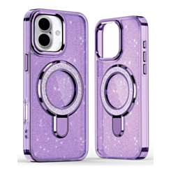 Glitter Ring Stand Protective Case for iPhone 16 (PURPLE) (Only Ground Shipping)