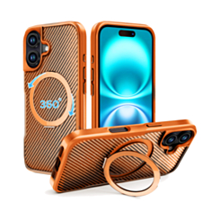 Premium Quality Magnetic Protective Case with 360 Rotating Ring Stand for iPhone 16 (ORANGE) (Only Ground Shipping)