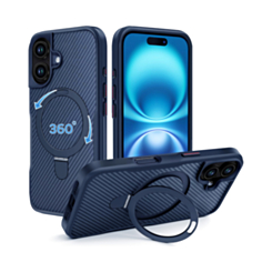Premium Quality Magnetic Protective Case with 360 Rotating Ring Stand for iPhone 16 Plus (NAVY) (Only Ground Shipping)