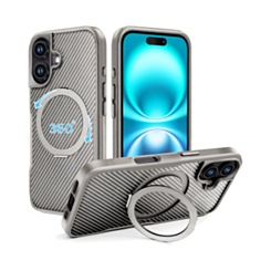 Premium Quality Magnetic Protective Case with 360 Rotating Ring Stand for iPhone 16 Plus (SILVER) (Only Ground Shipping)