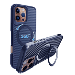Premium Quality Magnetic Protective Case with 360 Rotating Ring Stand for iPhone 16 Pro (NAVY) (Only Ground Shipping)