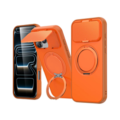 Flip Lens Cover Case with MagSafe Ring Kickstand (ORANGE) for iPhone 16 Pro Max (Only Ground Shipping)