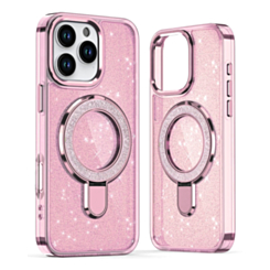 Glitter Ring Stand Protective Case for iPhone 16 Pro Max (PINK) (Only Ground Shipping)